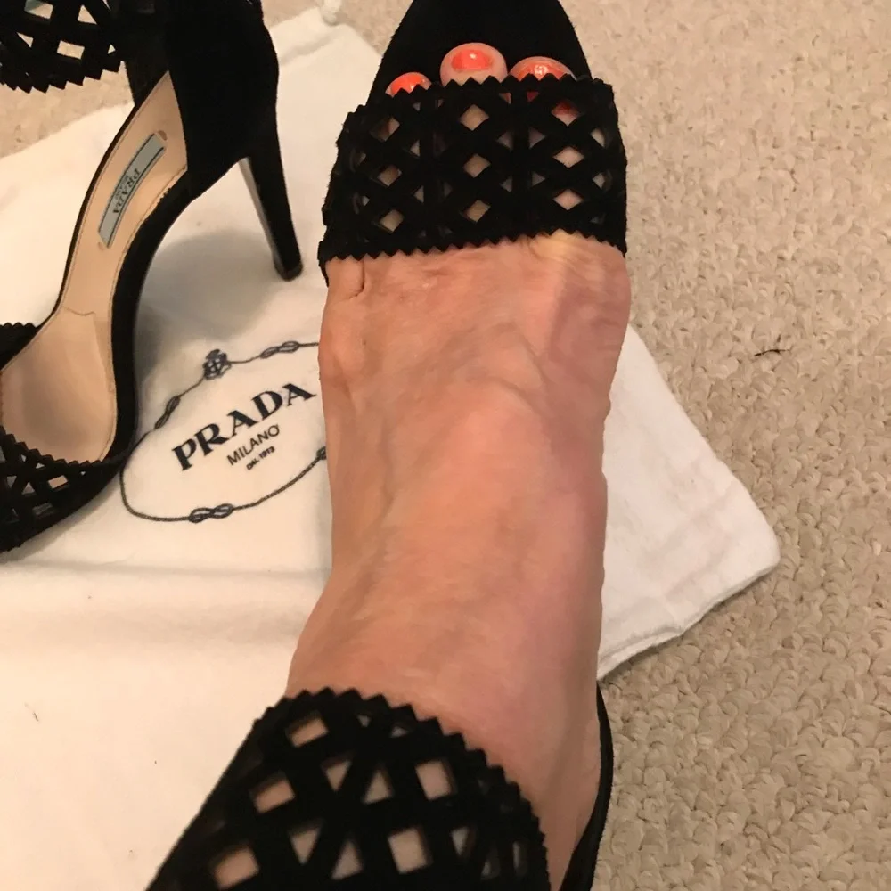 Prada suede pumps with cutouts 8 black $1140 gently worn cruise only - Picture 2 of 14